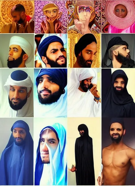 Image similar to the prophet mohammed instagram thirst trap photo shoot, perfect faces