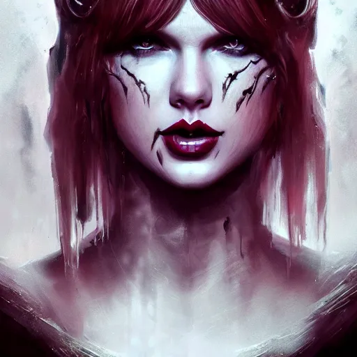 Prompt: the photo of taylor swift as a dark villian demonic queen, demonic vibe, epic fantasy art, demon, award winning on artstation, greg rutkowski, deviantart, high definiton, high detail, 4 k uhd,