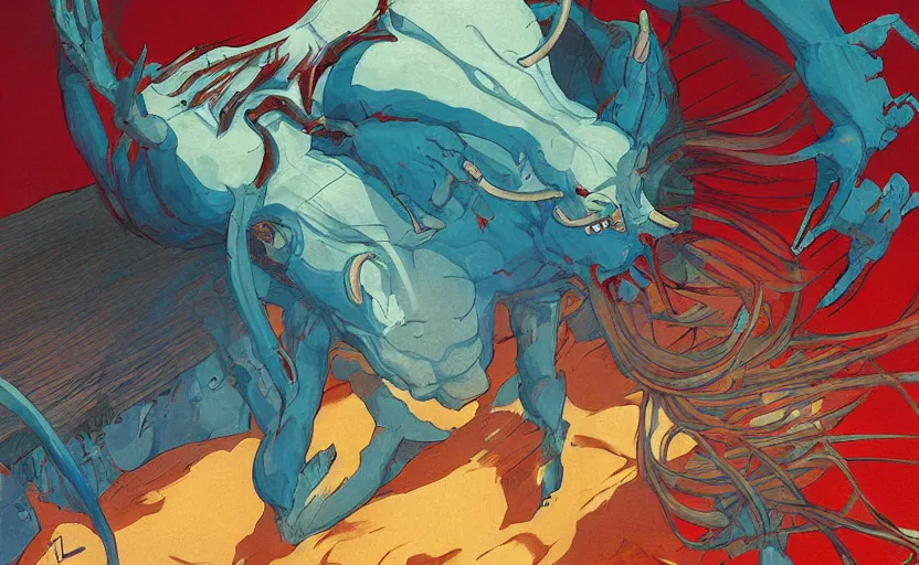 Prompt: the demon awoke from its slumber beneath the bed frame, digital painting masterpiece, haunting beautiful brush strokes, painted by Moebius and Hayao Miyazaki and Akira Toriyama