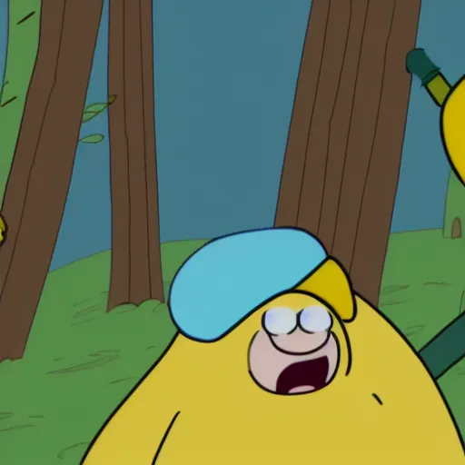 Image similar to finn and jake from adventure time, still frame cartoon