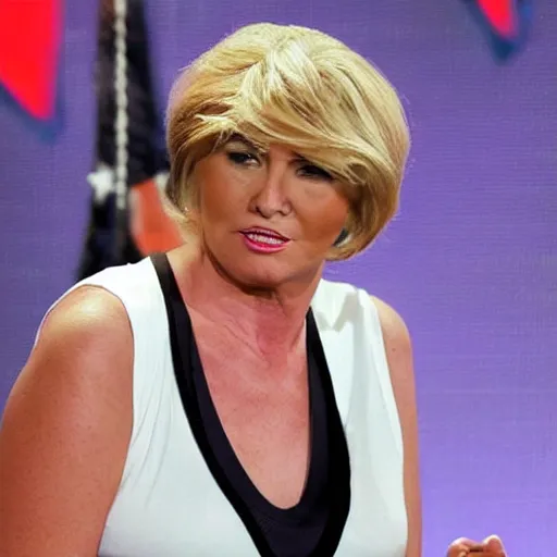 Prompt: Donald trump as a woman in a tank top