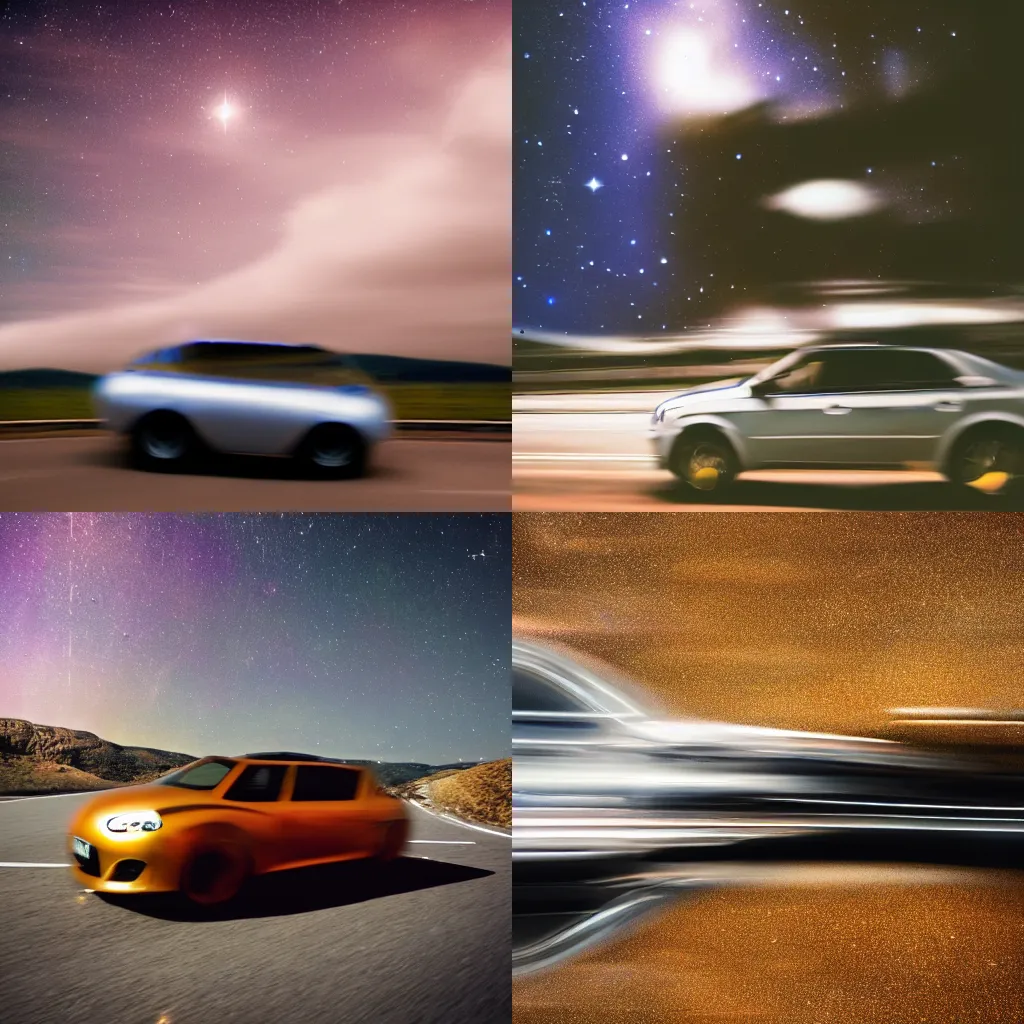 Prompt: a car traveling through space. Photography