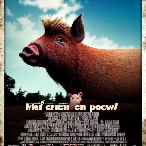 Image similar to Movie Poster Chicken, Cow, Capybara, Pig, Epic, Cinematic, 4K