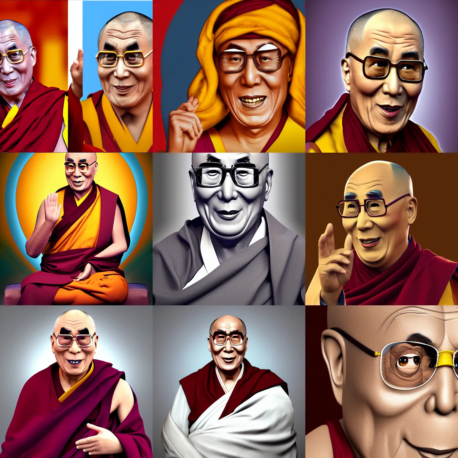 Prompt: dalai lama, pixar render, 3d, detailed, 4k
