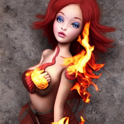 Prompt: fire girl. detailed. realistic. fantasy.