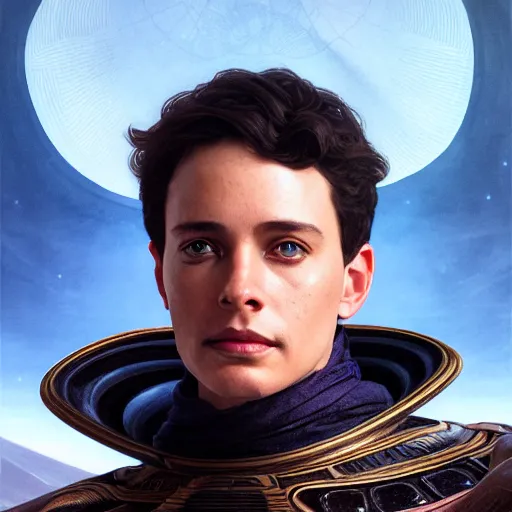 Image similar to a portrait of paul atreides from dune cinematic lighting, photorealistic, octane render, 8 k, depth of field, 3 d, art by artgerm and greg rutkowski and alphonse mucha and uang guangjian and gil elvgren and sachin ten
