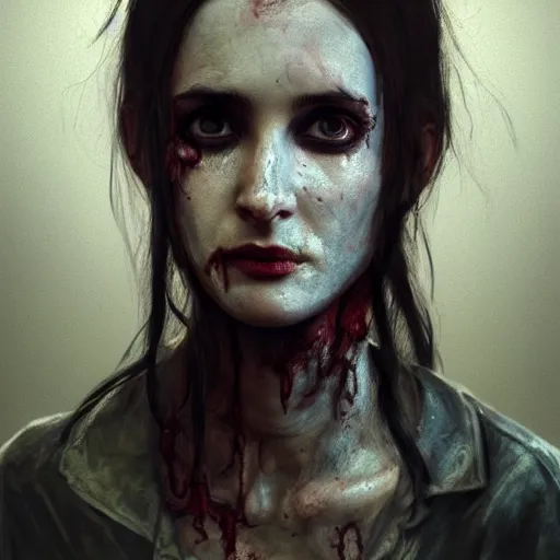 Prompt: portrait of young winona ryder as a zombie with cuts on face, 7 days to die zombie, fine art, award winning, intricate, elegant, sharp focus, cinematic lighting, highly detailed, digital painting, 8 k concept art, art by guweiz and z. w. gu, masterpiece, trending on artstation, 8 k