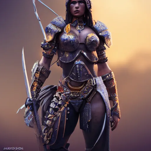 Prompt: beautiful warrior with sapphire encrusted armour, highly detailed, 4k, HDR, award-winning, octane render, artstation