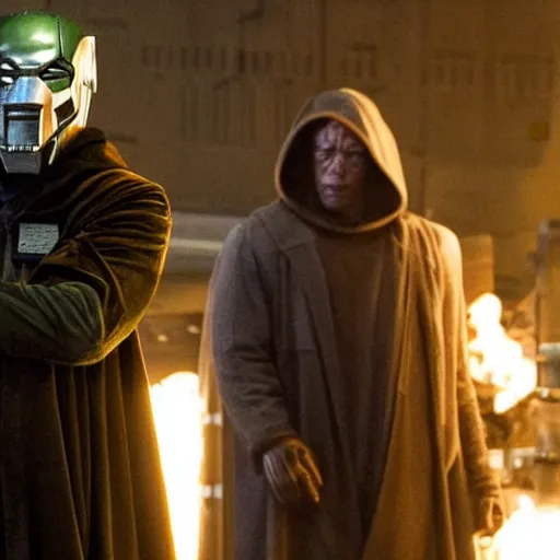 Prompt: giancarlo esposito as doctor doom, marvel movie set photo