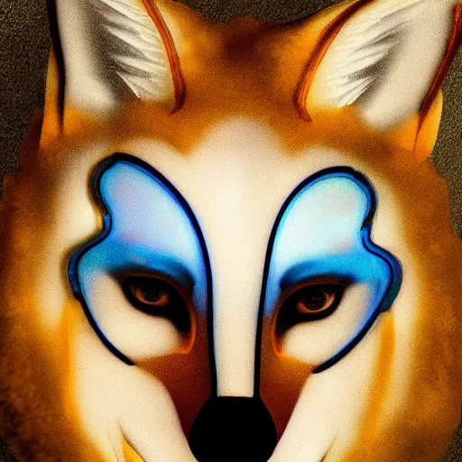 Prompt: a young blue - eyed blonde woman wearing a transparent fox mask made of pristine glass, dramatic light, digital art, best artist