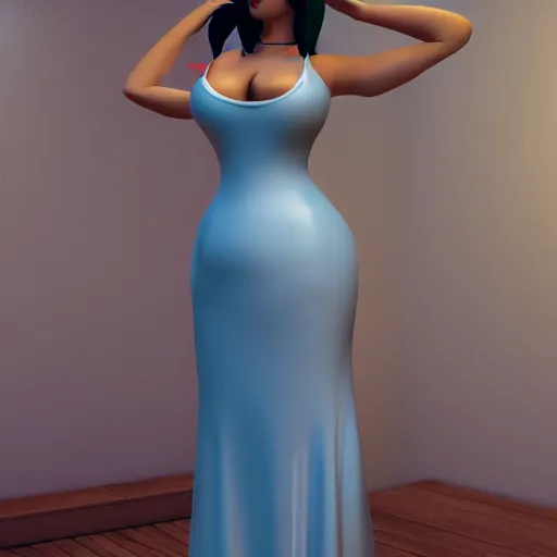 Image similar to curvy feminine hot goth cutie in a sublime elegant polished sequined white-blue latex neck-high or tube-top floor length gown, thin waist, cgsociety, photorealistic, comfy ambience, idealistic, 16k, smooth, sharp focus, trending on ArtStation, volumetric lighting, fully clothed, worksafe