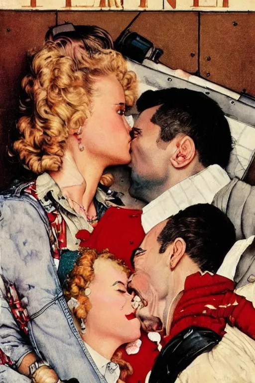 Image similar to True Romance movie painted by Norman Rockwell