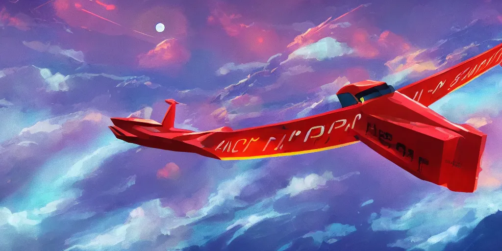 Image similar to a seaplane flying to the moon, porco rosso style, intricate, highly detailed, soft illumination, digital painting, artstation, concept art, smooth, sharp focus, illustration, cinematic, vfx, 4 k