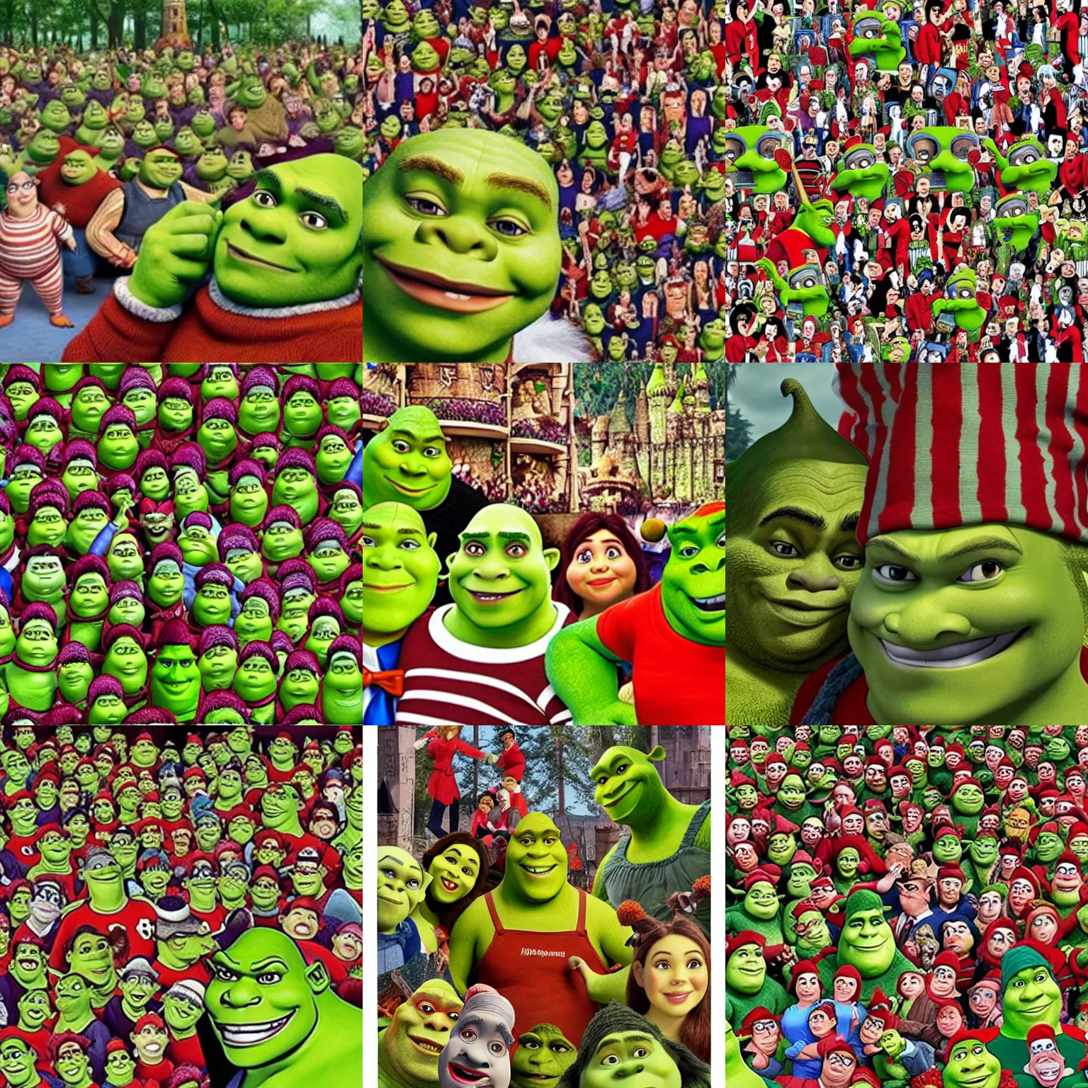 Prompt: where's waldo but with shrek