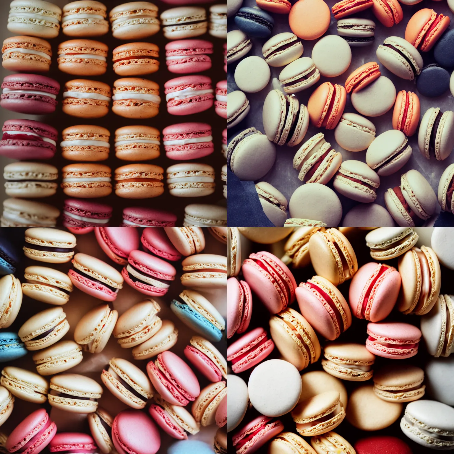 Prompt: French macarons, food photography, low angle photo, Michelin Star