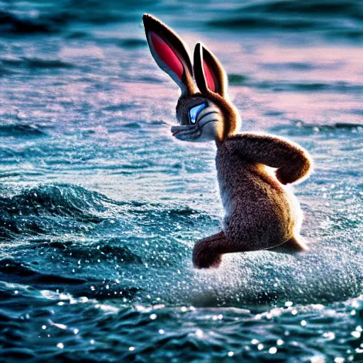 Image similar to Photo of Bugs Bunny running through the ocean, photography, HDR