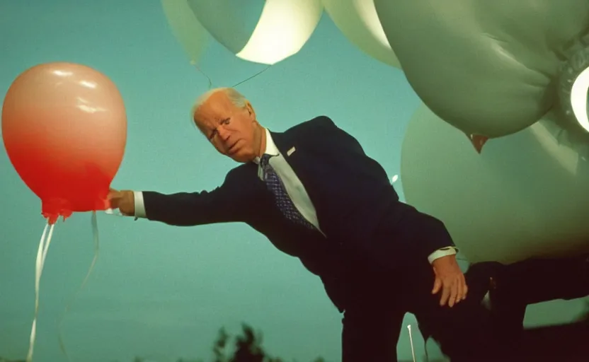 Image similar to joe biden inflating like a balloon, romance novel cover, in 1 9 9 5, y 2 k cybercore, low - light photography, still from a ridley scott movie