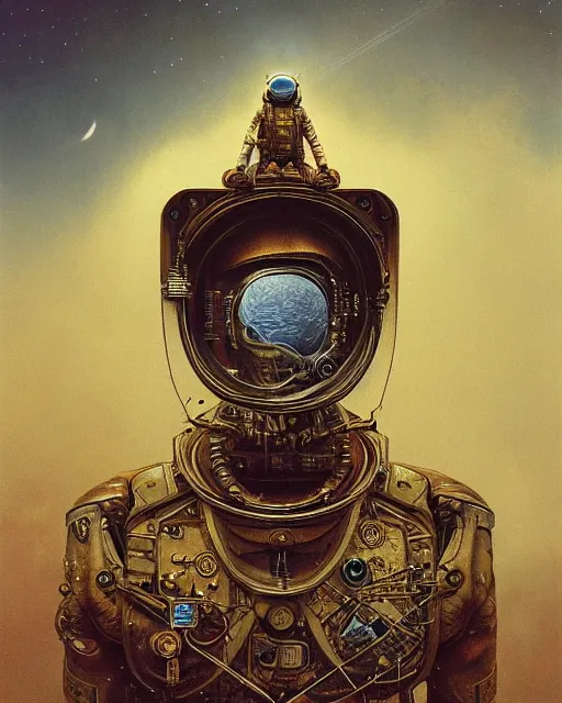 Prompt: epic portrait of victorian astronaut, steampunk, retro futuristic, highly detailed, intricate details, symmetry, golden ratio, illustration, realistic, 8 k, high sharpness, by beksinski and rutkowski and stalenhag