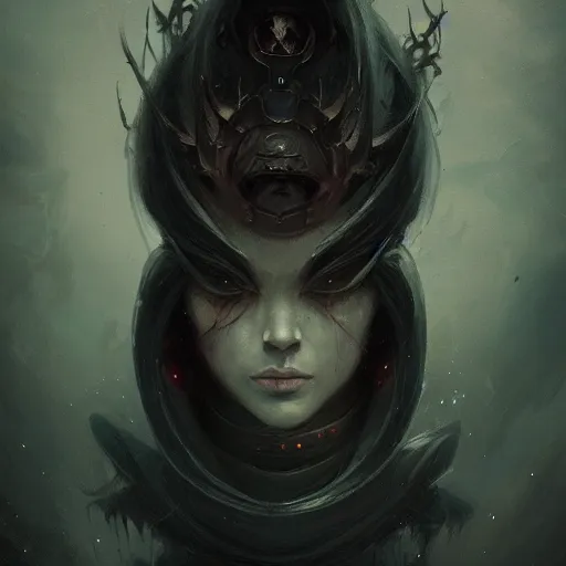 Image similar to portrait of a dark sombre woman, concept art by pete mohrbacher and seb mckinnon and beksinski and josan gonzales, digital art, highly detailed, intricate, sci-fi, sharp focus, Trending on Artstation HQ, deviantart, unreal engine 5, 4K UHD image