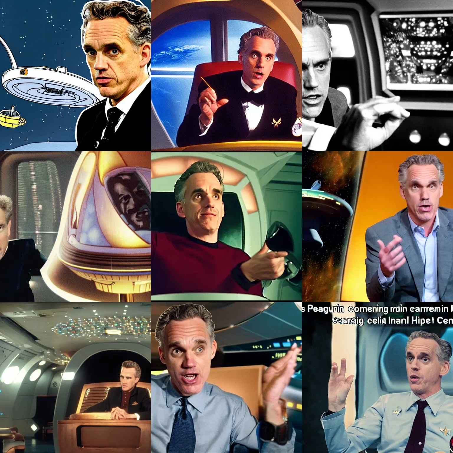 Prompt: A drunk Jordan Peterson commanding the starship Enterprise from the captain's chair