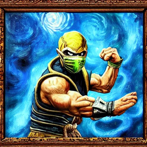 Prompt: mortal kombat in the style of van gogh