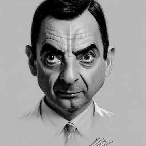 Image similar to amazing lifelike award winning pencil illustration of mr bean trending on art station artgerm Greg rutkowski alphonse mucha cinematic