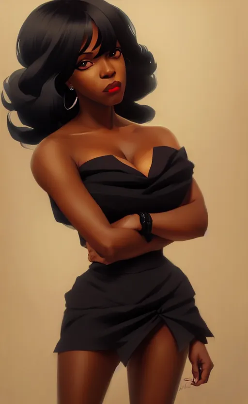 Prompt: a Black femme fatale woman, Anime. realistic shaded lighting by Ilya Kuvshinov Giuseppe Dangelico Pino and Michael Garmash and Rob Rey, 8K