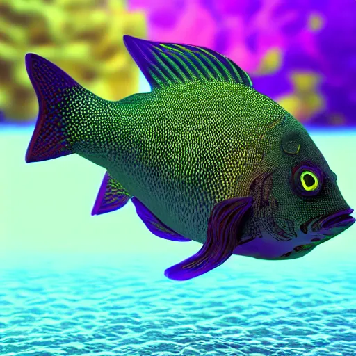 Image similar to 3D rendered aesthetic fish, chromatic material, translucent, high details, 8k, sharp, realistic