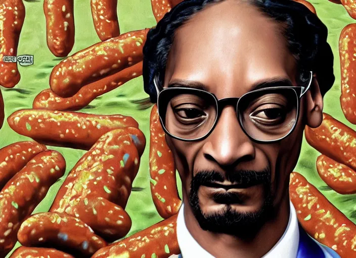 Image similar to snoop dogg inside made of hot dog, lowbrow, matte painting, 3 - d highly detailed, in the style of mark ryden,