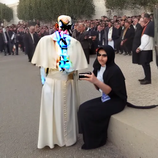 Prompt: Isis taking a selfie with the pope , professional photograph 8000 BC
