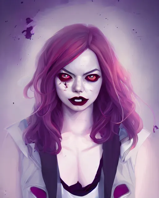 Image similar to a portrait of a beautiful full body Emma Stone vampire sharp teeth open mouth, covered in blood, art by lois van baarle and loish and ross tran and rossdraws and sam yang and samdoesarts and artgerm, digital art, highly detailed, intricate, sharp focus, Trending on Artstation HQ, deviantart, unreal engine 5, 4K UHD image