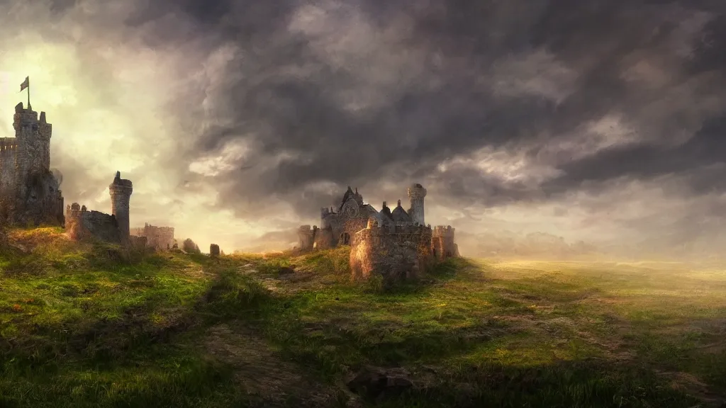 Prompt: small towerhouse castle, reach, farmland, Game of Thrones, volumetric lighting, fantasy artwork, very beautiful scenery, very realistic painting effect, hd, hdr, cinematic 4k wallpaper, 8k, ultra detailed, high resolution, artstation
