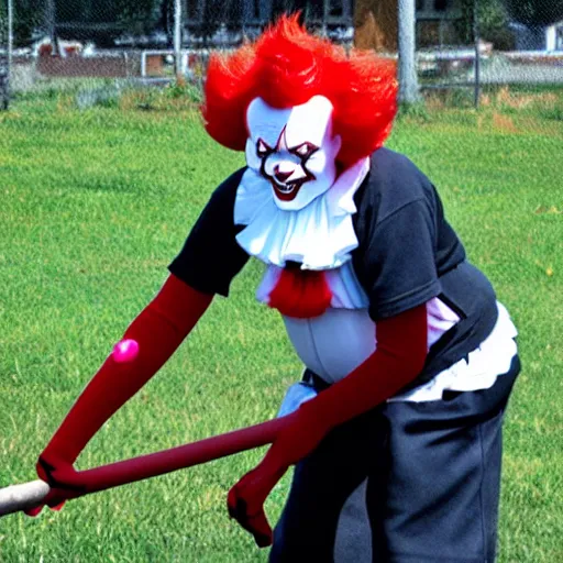 Prompt: Pennywise the clown coaching a girls' little league team.