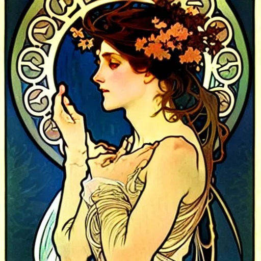 Image similar to art by alphonse mucha