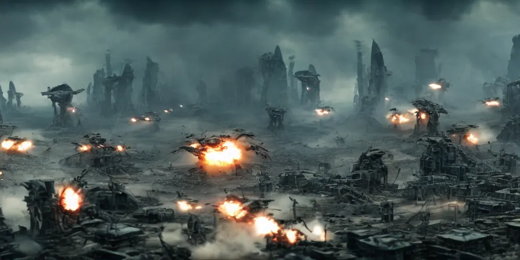 Image similar to film still of closeup futuristic god soldiers fighting in epic war, decimation, dilapidated city by emmanuel lubezki