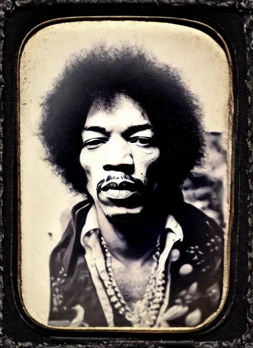 Prompt: Jimi Hendrix, Daguerreotype, classical portrait, 1849