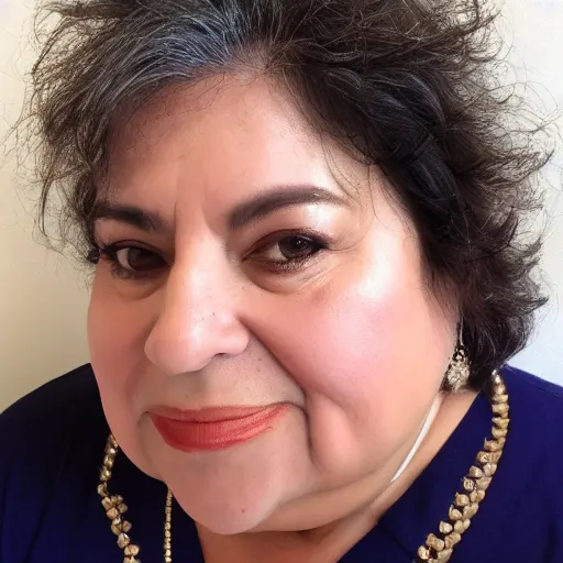 Prompt: a portrait of a chubby mature hispanic woman looking at the camera, digital photo, 4 k, instagram