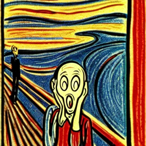 Image similar to a cartoon adaptation of the scream of munch by walt disney in the style of pinocchio