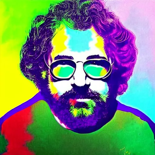 Image similar to jerry Garcia, psychedelic colors,