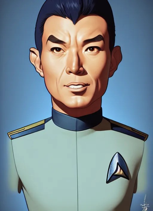 Image similar to cute star trek officer pol pot, natural lighting, path traced, highly detailed, high quality, digital painting, by don bluth and ross tran and studio ghibli and alphonse mucha, artgerm