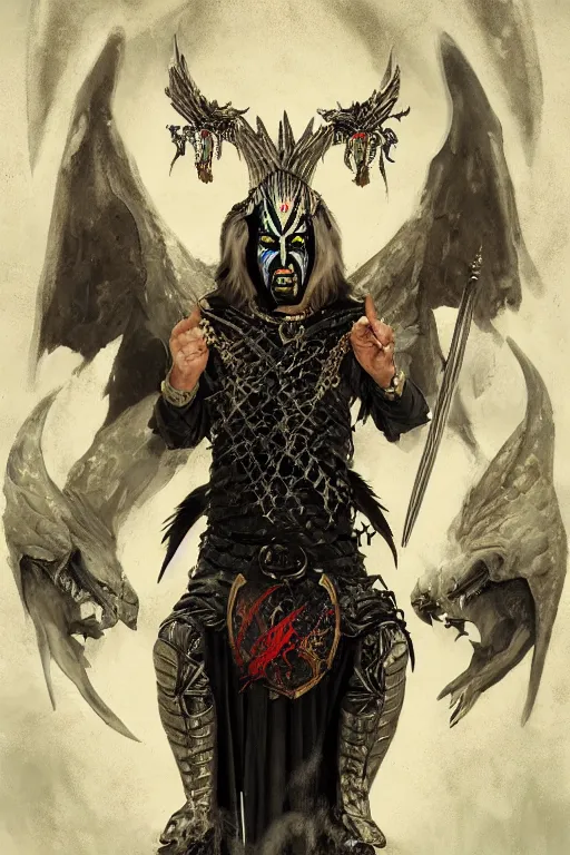 Prompt: gene simmons, sorcerer, lord of the rings, tattoo, decorated ornaments by carl spitzweg, ismail inceoglu, vdragan bibin, hans thoma, greg rutkowski, alexandros pyromallis, perfect face, fine details, realistic shaded