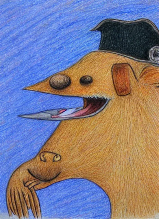 Image similar to detailed colored pencil drawing of a anthropomorphic capybara as a pirate