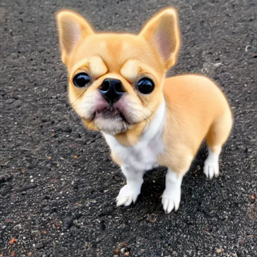 Prompt: A tiny dog sitting on a peanut