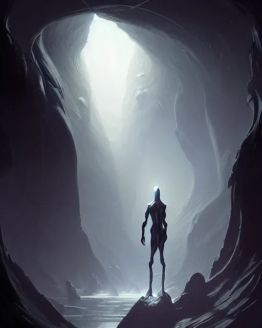 Prompt: professional concept art of a ominous alien floating in a dark cavern by artgerm and greg rutkowski ( thin white border ). an intricate, elegant, highly detailed digital painting, concept art, smooth, sharp focus, illustration, in the style of cam sykes, wayne barlowe, igor kieryluk.