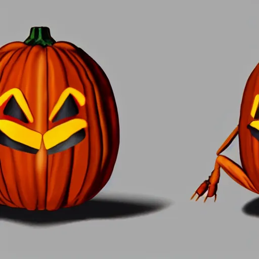 Image similar to A pokemon that looks like a beetle, The crust is a whole pumpkin，Trending on art station. Unreal engine.