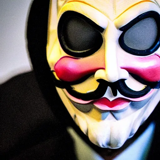 Image similar to professor anonymous wearing guy fawkes mask giving lecture at university