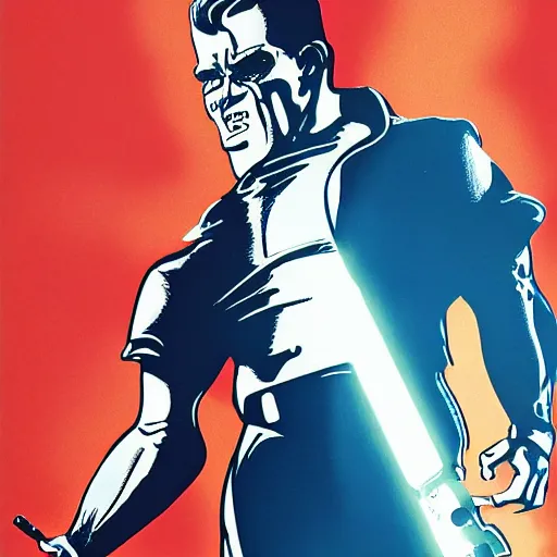 Image similar to the terminator surfing usa with dracula, 6 0 s color animation