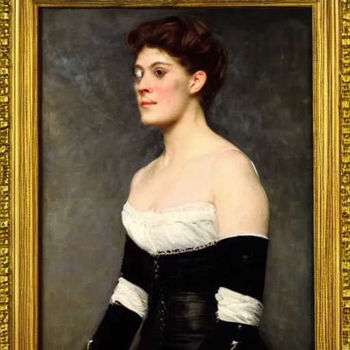 Image similar to portrait of action heroine by alfred stevens