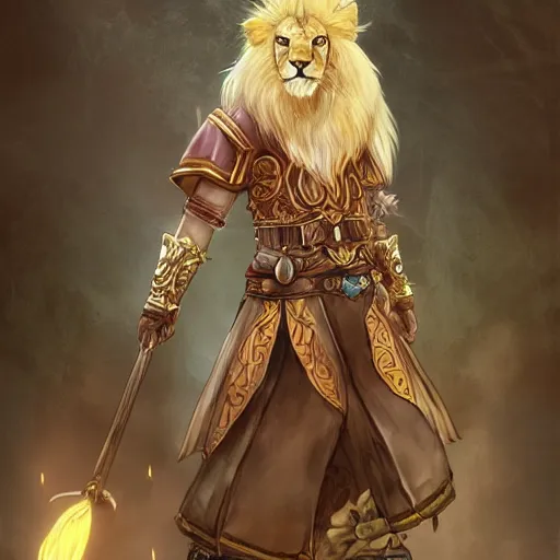 Image similar to mage with lion head, rpg character design by akihiko yoshida