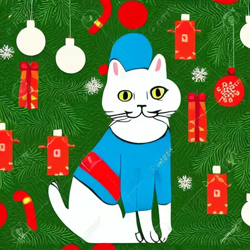 Prompt: cat wearing a christmas jumper cartoon highly detailed, smooth, sharp focus